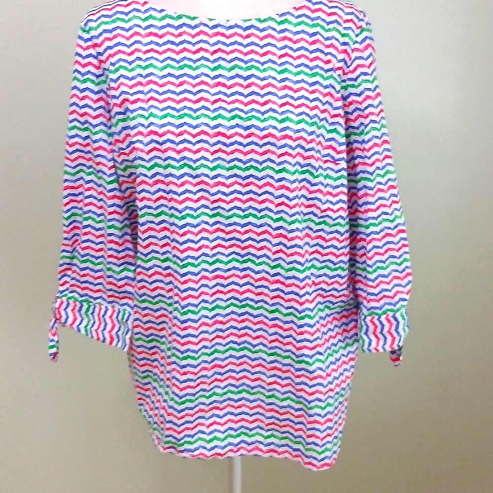 Talbots Cotton Chevron Popover Blouse